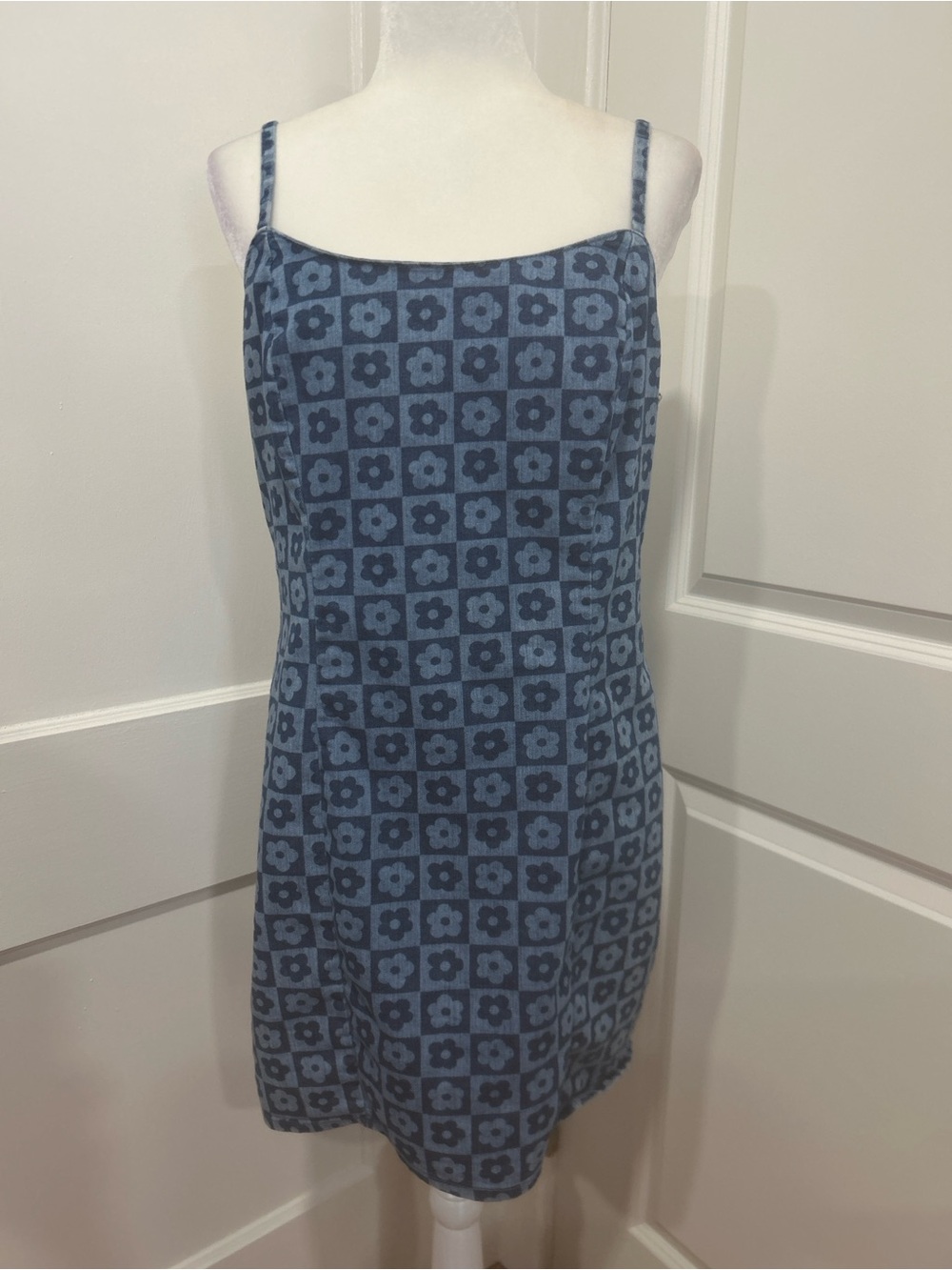H&M Divided Floral Check Mini Dress Women’s sz Large Y2K Blue Bodycon cute girl - Picture 8 of 12